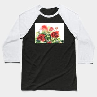 Plant geranium, flowers and leaves, watercolor Baseball T-Shirt
